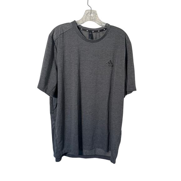 Adidas Mens Athletic T Shirt Short Sleeve Size XL Charcoal Grey Black Logo - Picture 1 of 4
